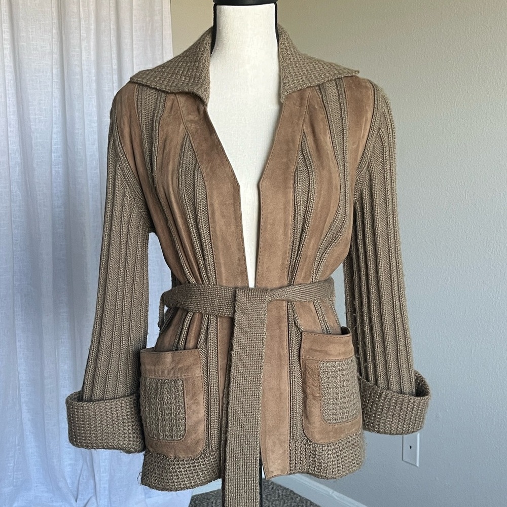 Torras Women’s Made in Spain Wool Leather Tie Belt Cardigan Sweater Boho Knit M
